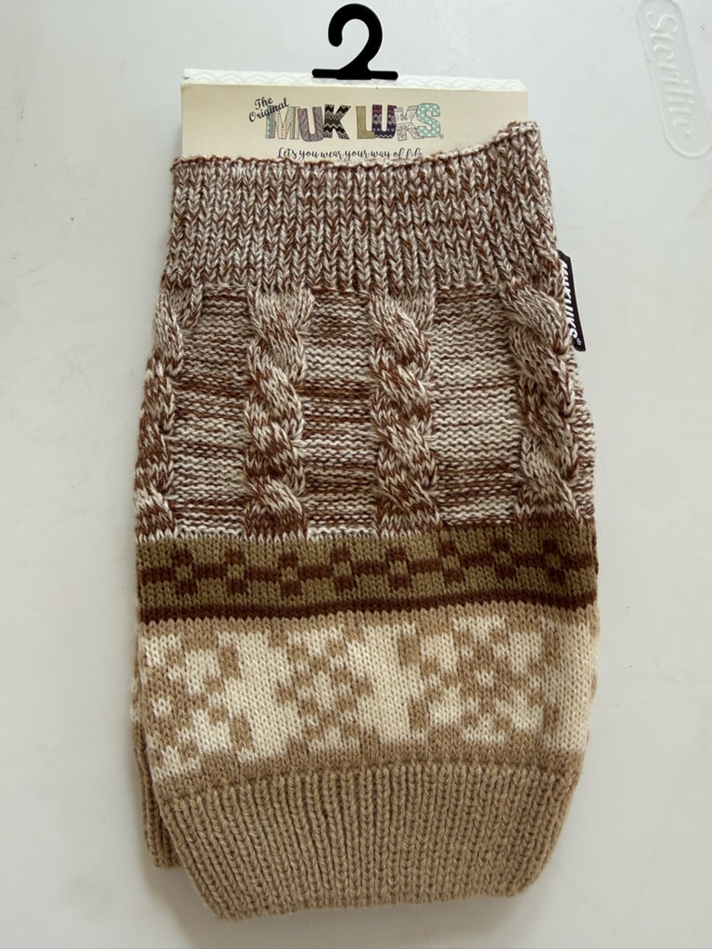 Muk Luks Beige & Brown Knit Cable Boot Cuffs